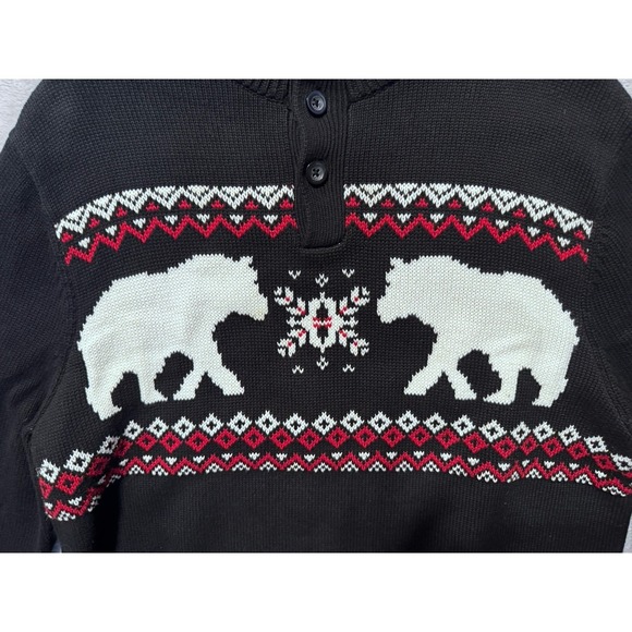Chaps Men's Large Polar Bear Fair Isle Mock Neck Black Cotton Sweater - Picture 3 of 10